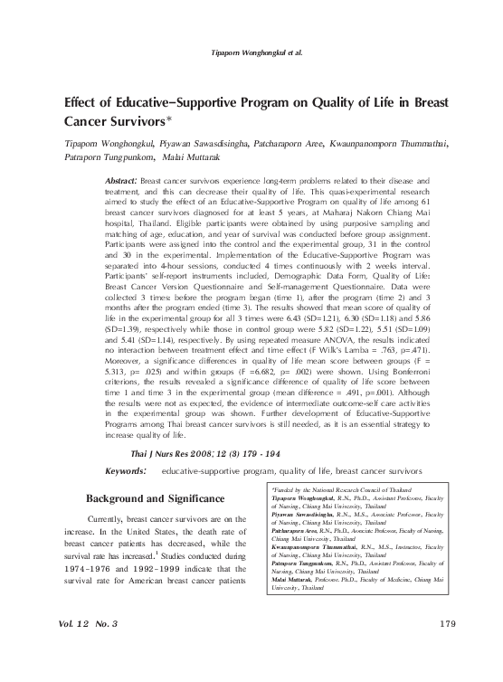 (PDF) Effect of Educative-Supportive Program on Quality of Life in ...
