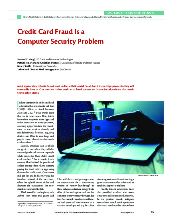 (PDF) Credit Card Fraud Is a Computer Security Problem