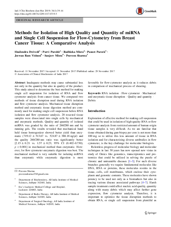 (PDF) Methods for Isolation of High Quality and Quantity of miRNA and ...