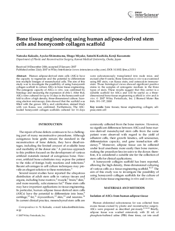 (PDF) Bone tissue engineering using human adipose-derived stem cells ...