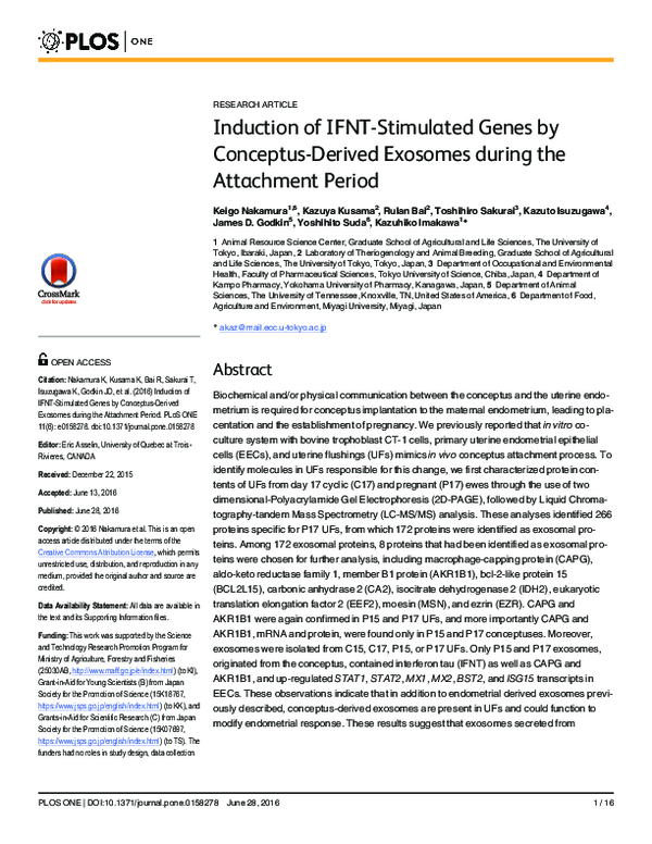 (PDF) Induction of IFNT-Stimulated Genes by Conceptus-Derived Exosomes ...
