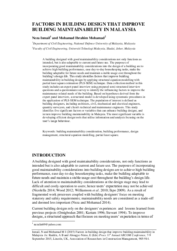 (PDF) Factors in Building Design That Improve Building Maintainability ...
