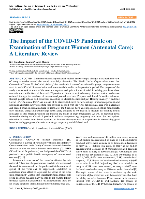 (PDF) The Impact of the COVID-19 Pandemic on Examination of Pregnant ...