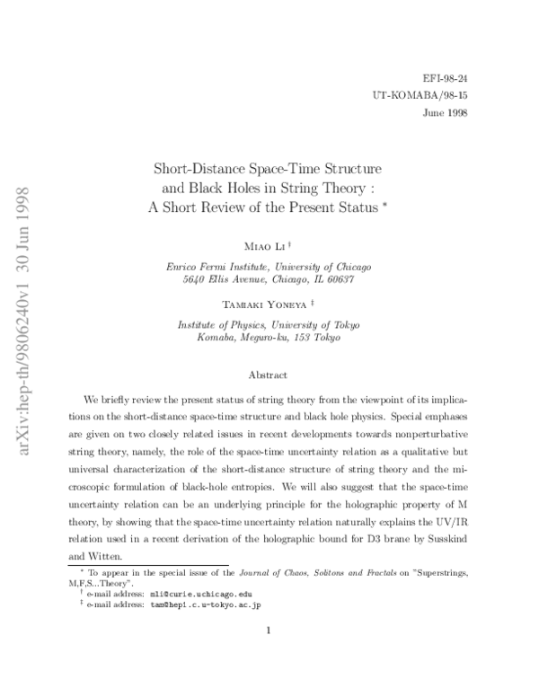 (PDF) Short-distance space-time structure and black holes in string ...
