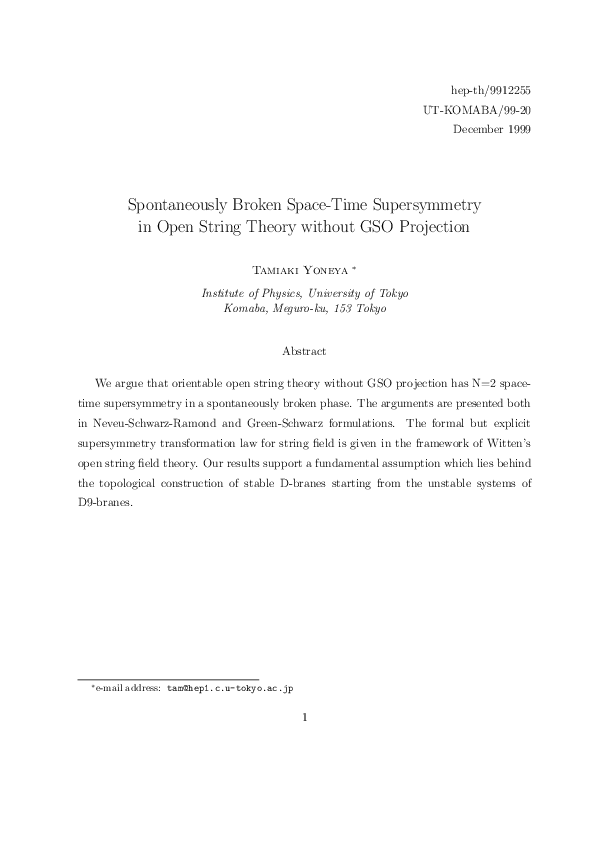 (PDF) Spontaneously broken space–time supersymmetry in open string ...