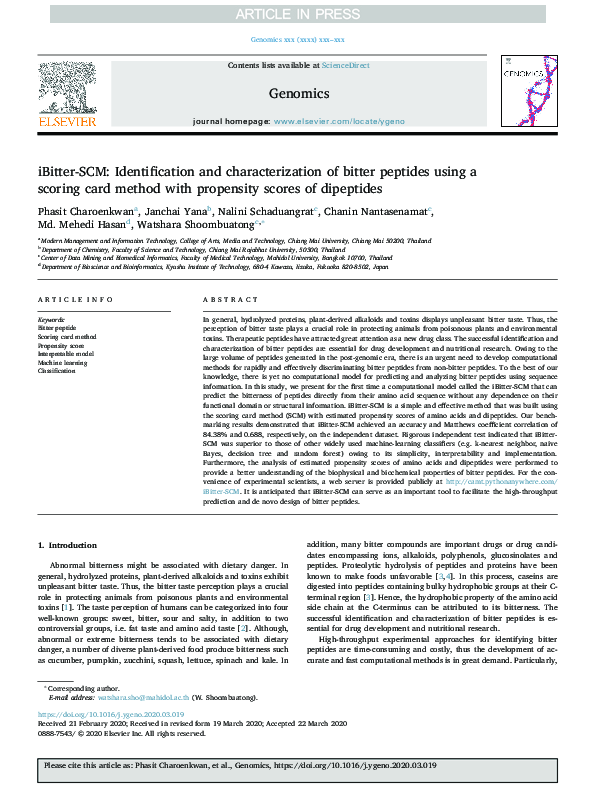 (PDF) iBitter-SCM: Identification and characterization of bitter ...