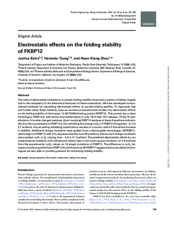 (PDF) Electrostatic effects on the folding stability of FKBP12 ...