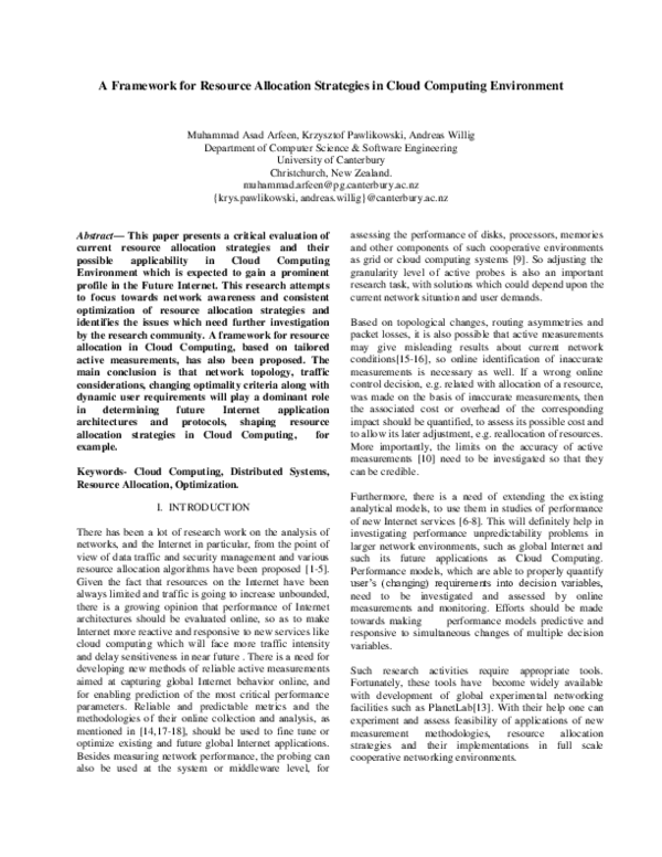 (PDF) A Framework for Resource Allocation Strategies in Cloud Computing ...