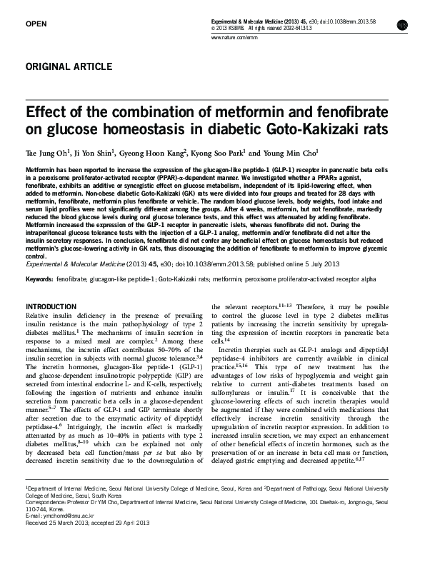 (PDF) Effect of the combination of metformin and fenofibrate on glucose ...