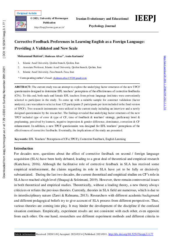 (PDF) Corrective Feedback Preferences in Learning English as a Foreign ...
