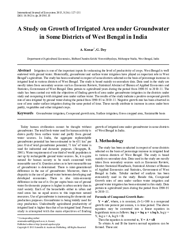 (PDF) Arsenic in groundwater in six districts of West Bengal, India