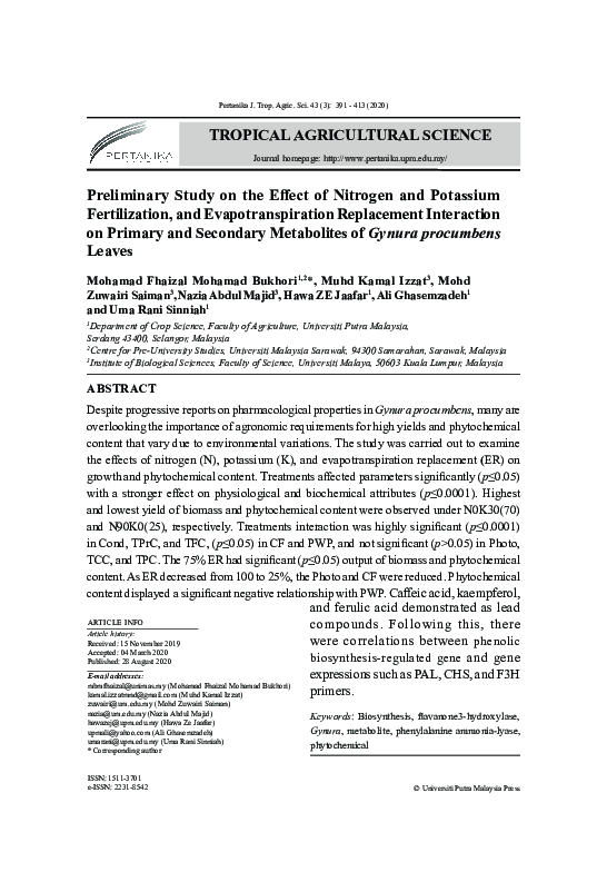 (PDF) Preliminary study on the effect of nitrogen and potassium ...