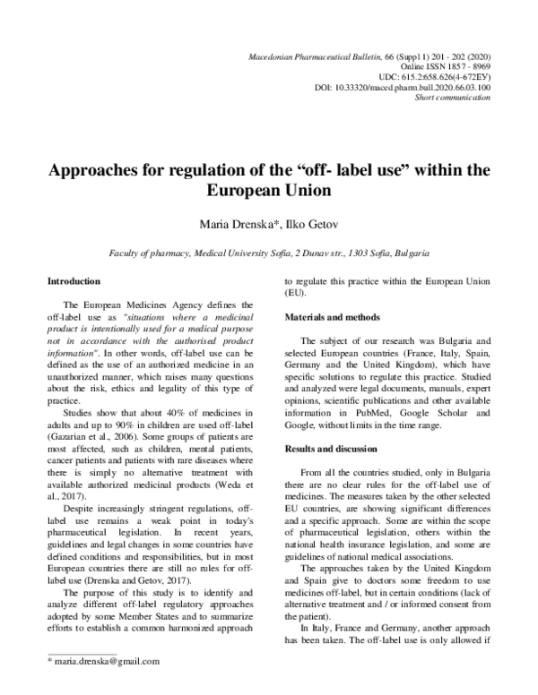 (PDF) Approaches for regulation of the “off- label use” within the ...