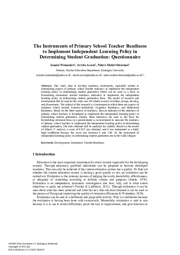 (PDF) The Instruments of Primary School Teacher Readiness to Implement ...