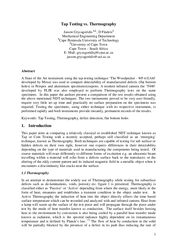 (PDF) Tap Testing vs . Thermography