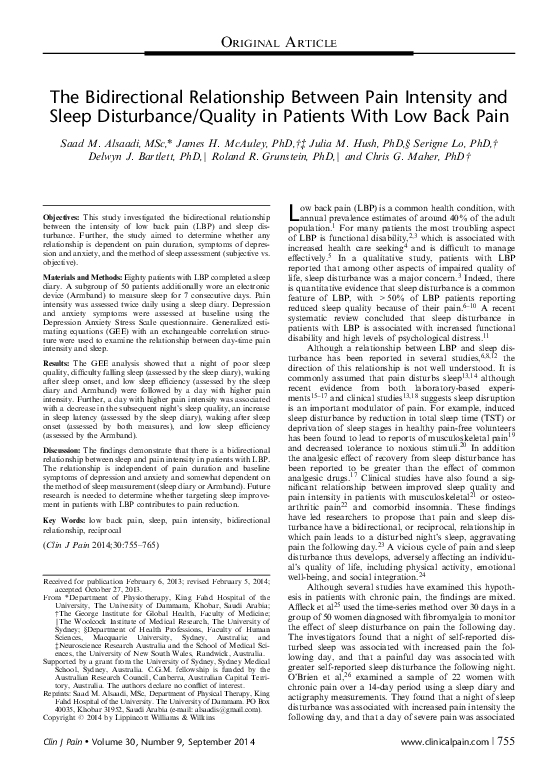 (PDF) The Bidirectional Relationship Between Pain Intensity and Sleep ...