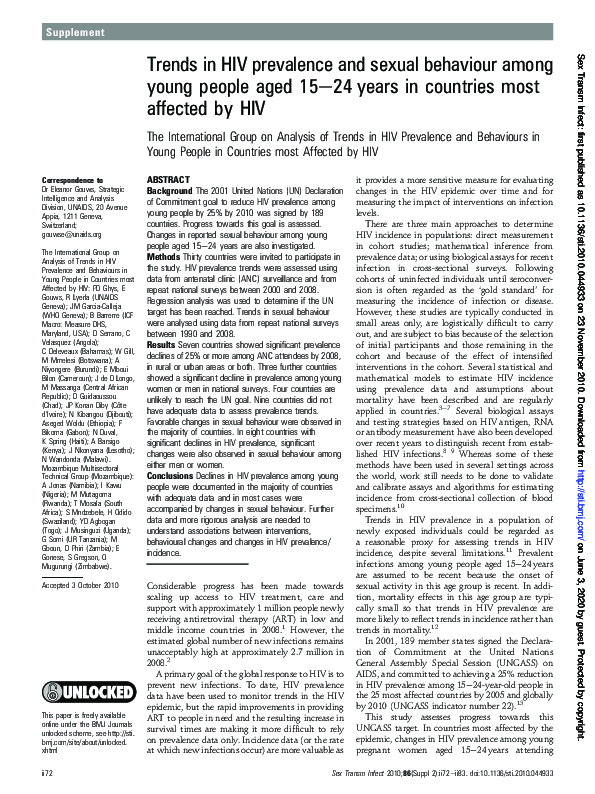 (PDF) Trends in HIV prevalence and sexual behaviour among young people ...