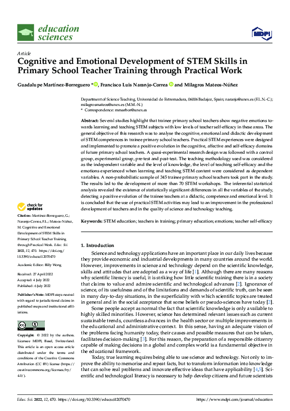 (PDF) Cognitive and Emotional Development of STEM Skills in Primary ...