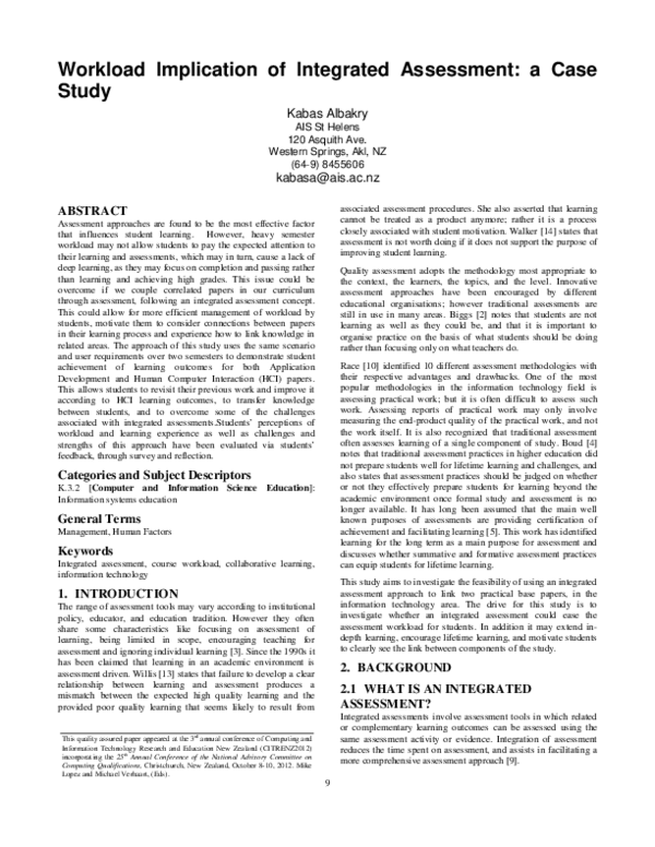 (PDF) Workload Implication of Integrated Assessment : a Case Study