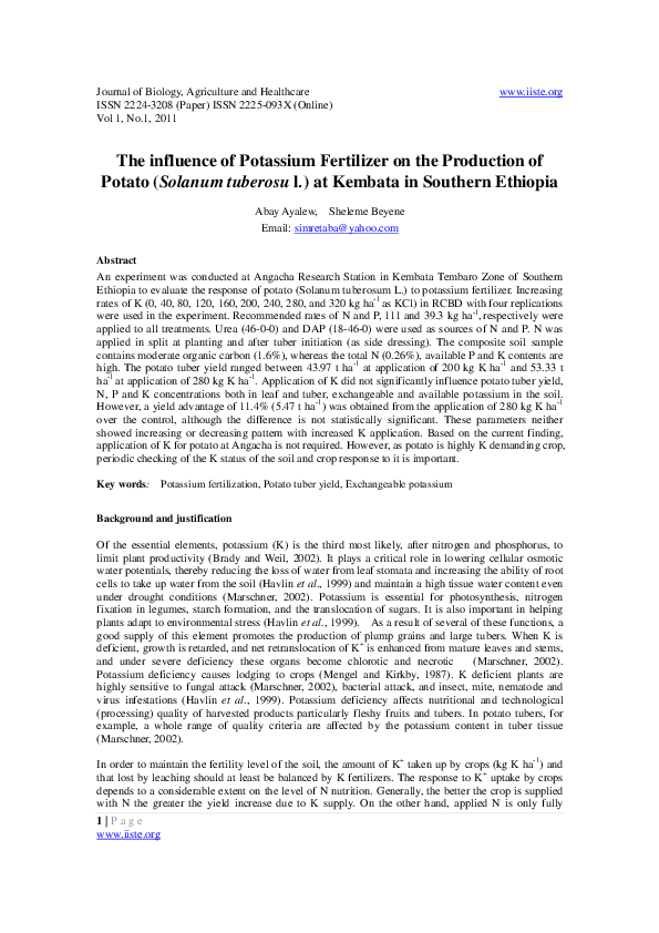 (PDF) The influence of Potassium Fertilizer on the Production of Potato ...