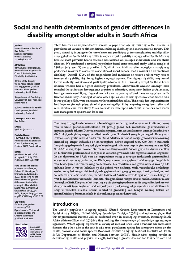 (PDF) Social and health determinants of gender differences in ...