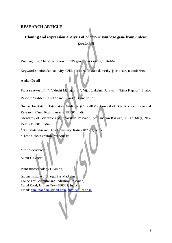 (PDF) Cloning and expression analysis of chalcone synthase gene from ...