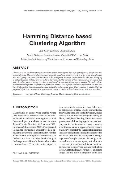 (PDF) Hamming Distance based Clustering Algorithm