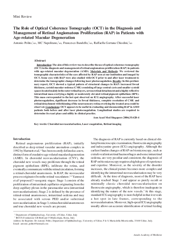 (PDF) OCT in Diagnosis and Management of RAP—A Polito et al The Role of ...