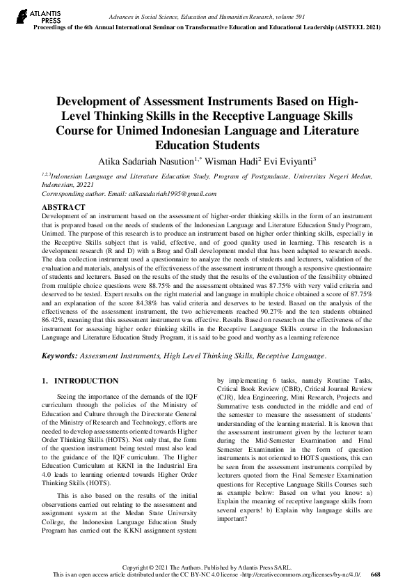 (PDF) Development of Assessment Instruments Based on High-Level ...