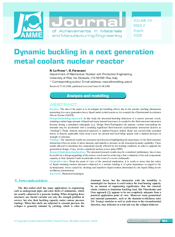 (PDF) Dynamic buckling in a next generation metal coolant nuclear