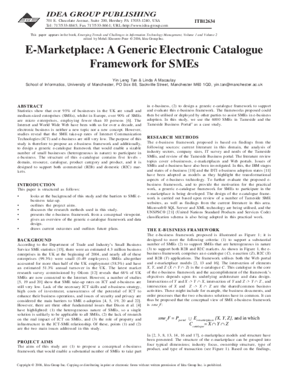 (PDF) E-Marketplace: A Generic Electronic Catalogue Framework for SMEs