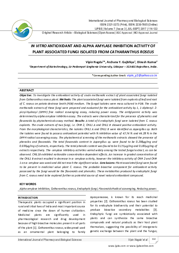 (PDF) In Vitro Antioxidant and Alpha Amylase Inhibition Activity of ...