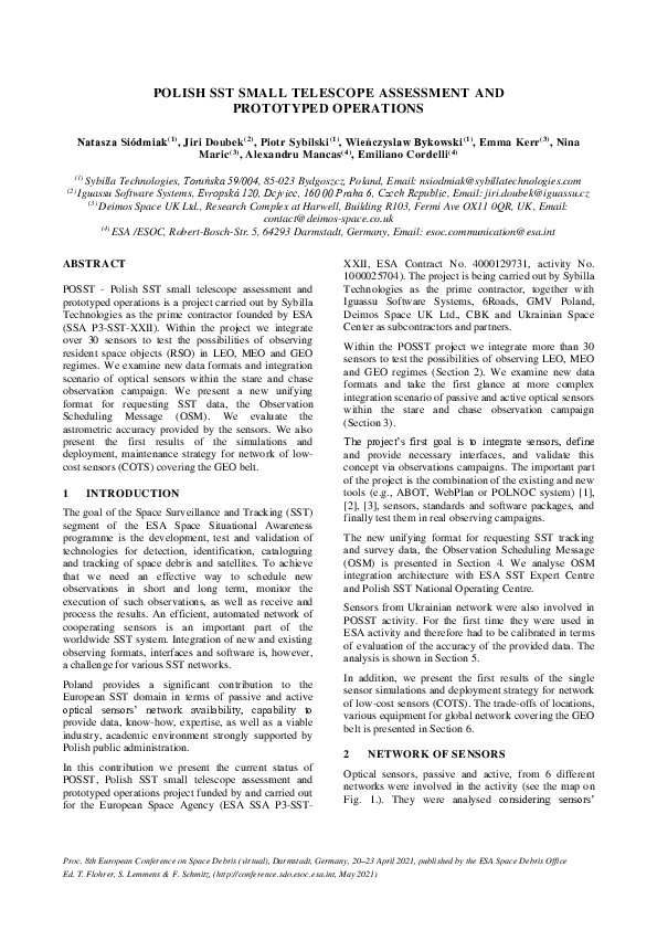 (PDF) Polish SST small telescope assessment and prototyped operations