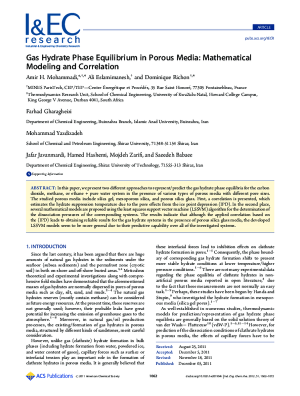 (PDF) Gas Hydrate Phase Equilibrium in Porous Media: Mathematical ...