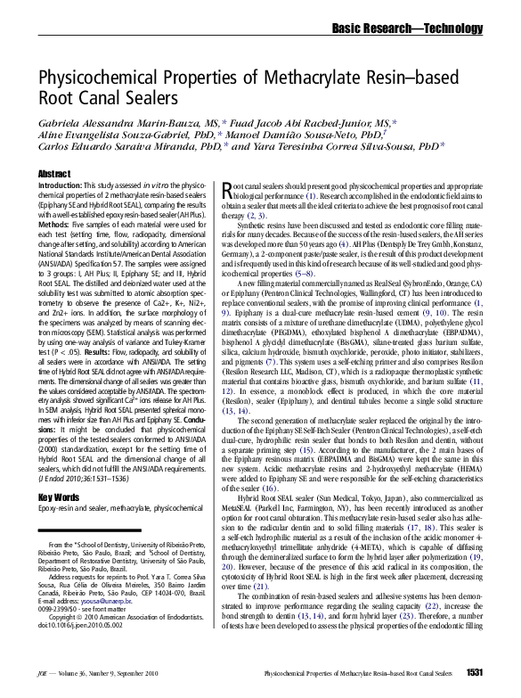 (PDF) Physicochemical Properties of Methacrylate Resinbased Root Canal