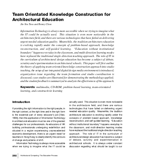 (PDF) Team Orientated Knowledge Construction for Architectural Education