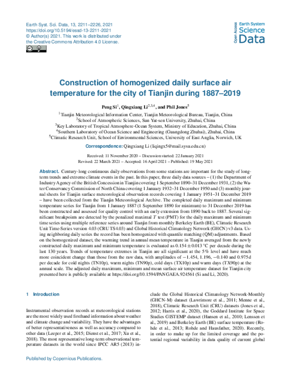 (PDF) Construction of homogenized daily surface air temperature for the ...