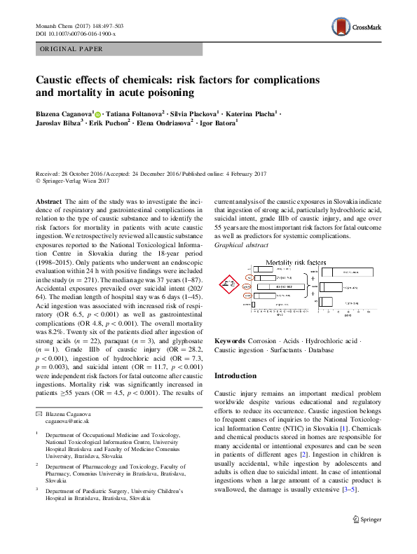 (PDF) Caustic effects of chemicals risk factors for complications and