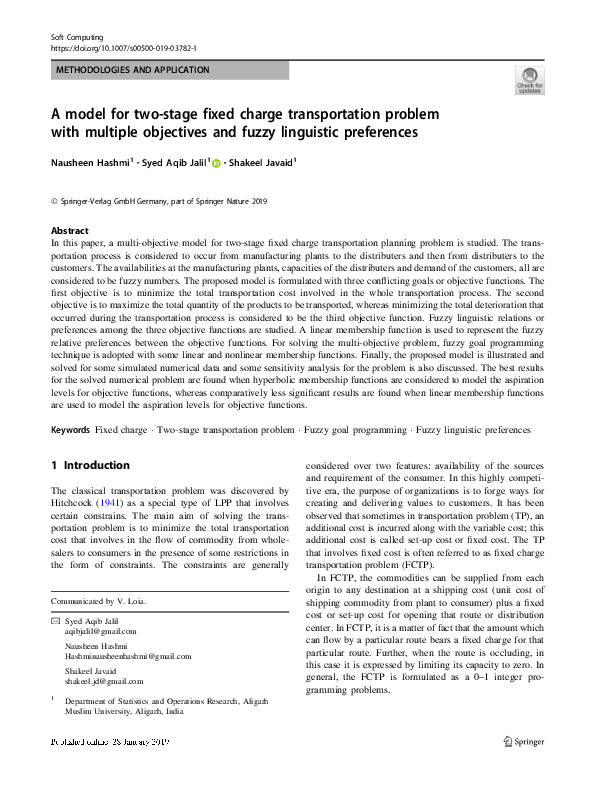 (PDF) A model for two-stage fixed charge transportation problem with ...