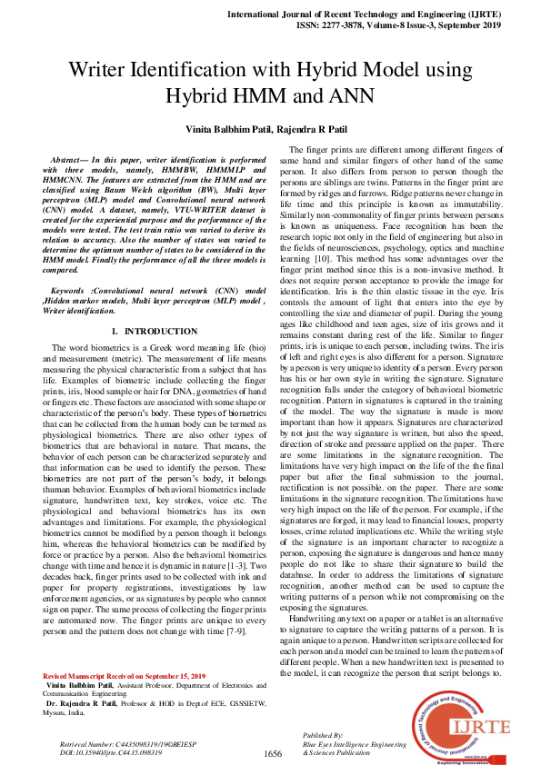 (PDF) Writer Identification with Hybrid Model using Hybrid HMM and ANN