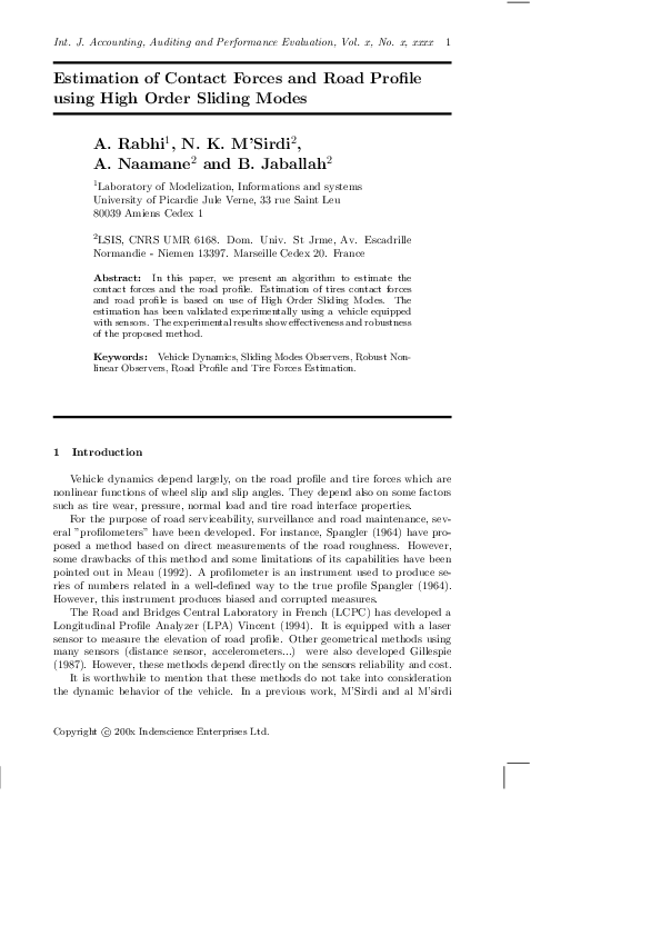 (PDF) Estimation of contact forces and road profile using High-Order ...