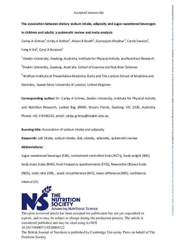 (PDF) The association between dietary sodium intake, adiposity and ...