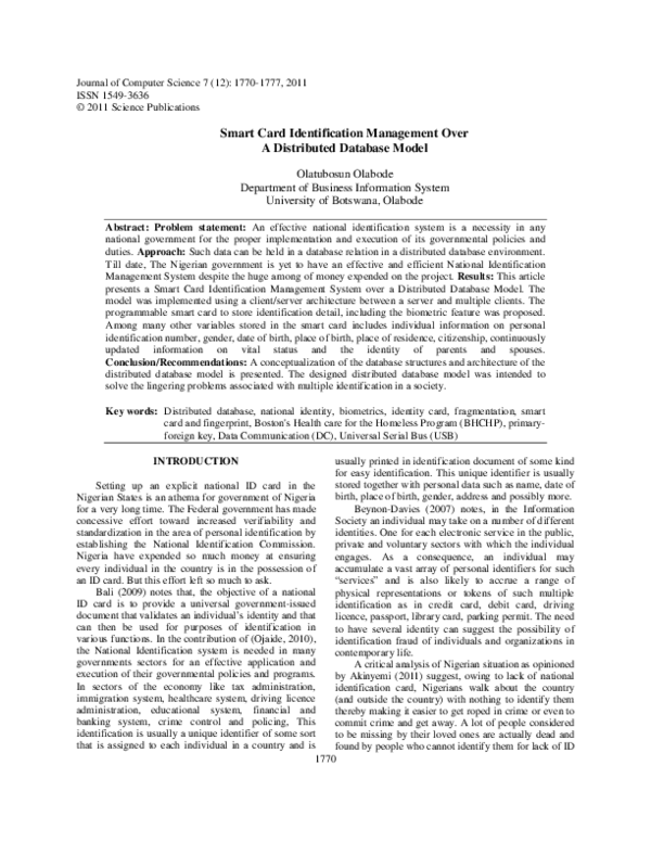 (PDF) Smart Card Identification Management Over A Distributed Database ...