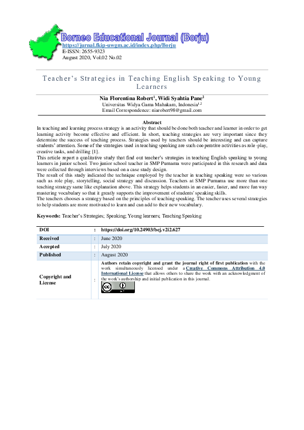 (PDF) Teacher’s Strategies in Teaching English Speaking to Young Learners