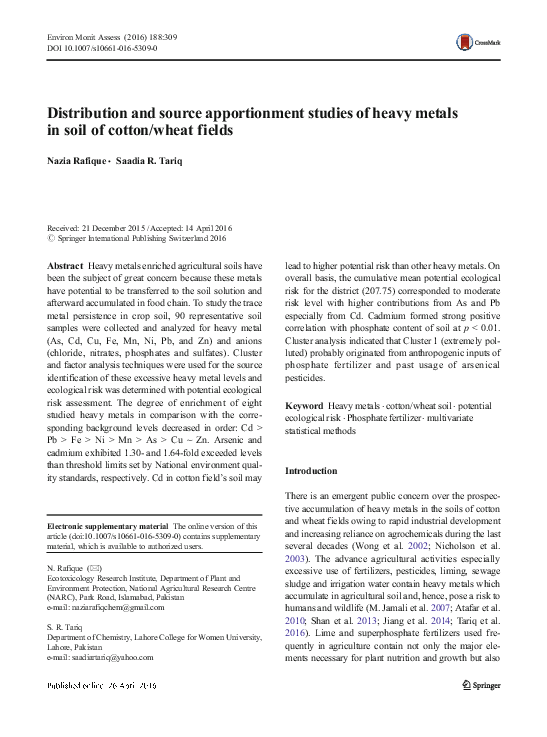 (PDF) Distribution and source apportionment studies of heavy metals in ...