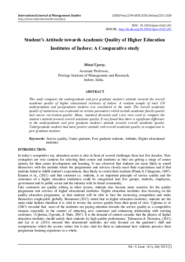 (PDF) Student’s Attitude towards Academic Quality of Higher Education ...