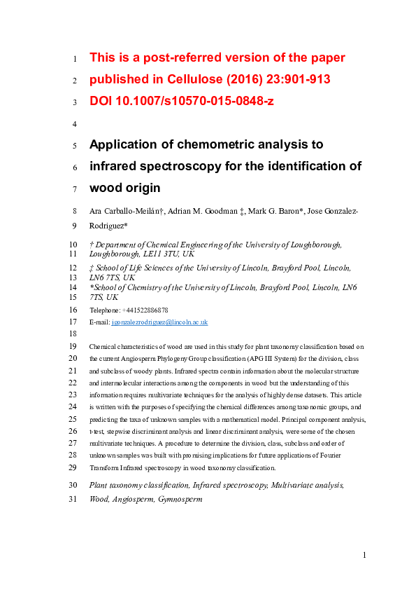 (PDF) Application of chemometric analysis to infrared spectroscopy for ...