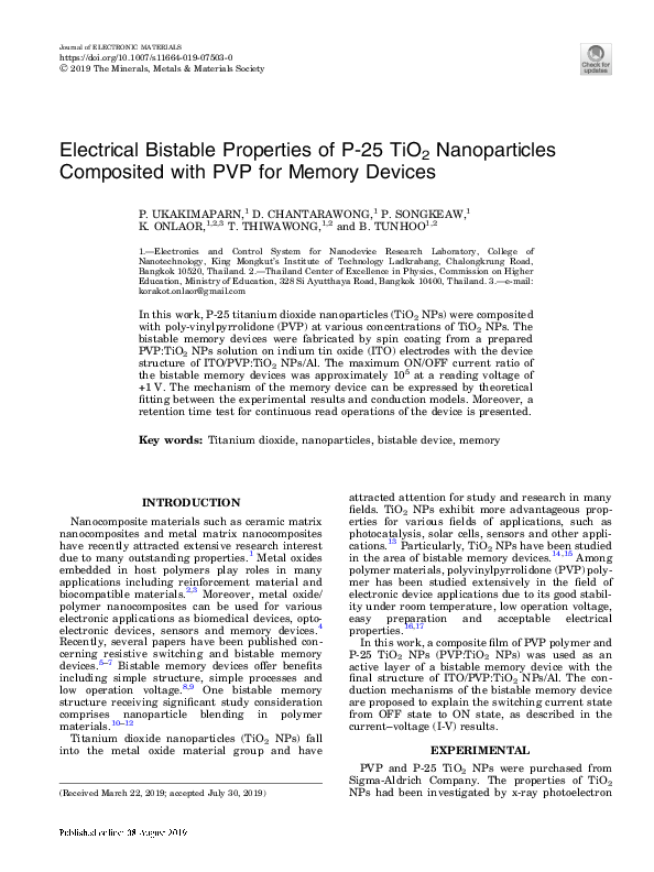 (PDF) Bistable Memory with P-25 TiO2/PVP Composites