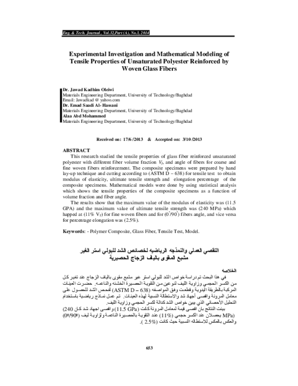 (PDF) Experimental Investigation and Mathematical Modeling of Tensile ...