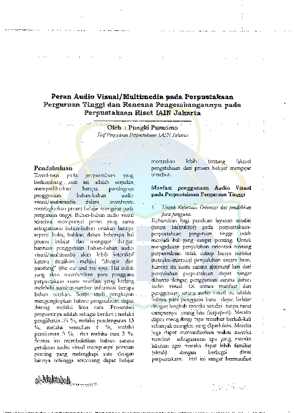Pdf Peran Audio Visual Multimedia Pada Perpustakaan Perguruan Tinggi